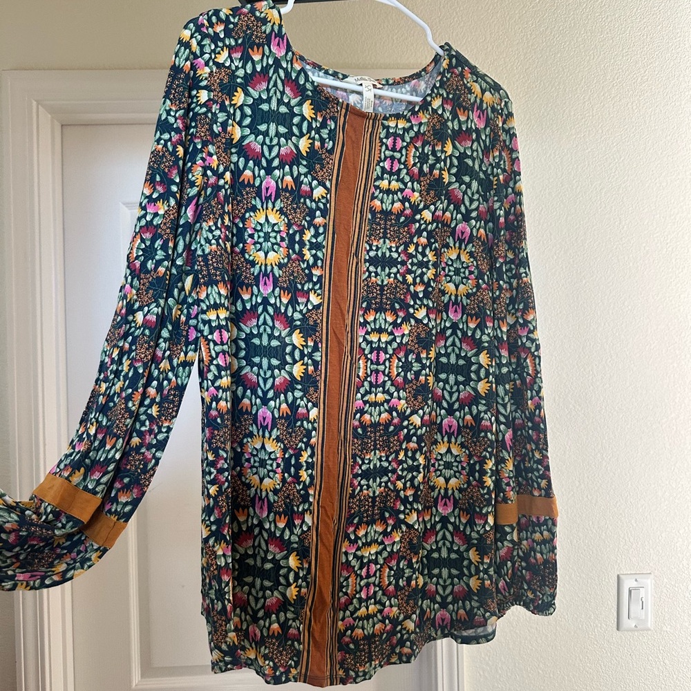 Matilda Jane Green and Blue Graphic Long Sleeve Blouse